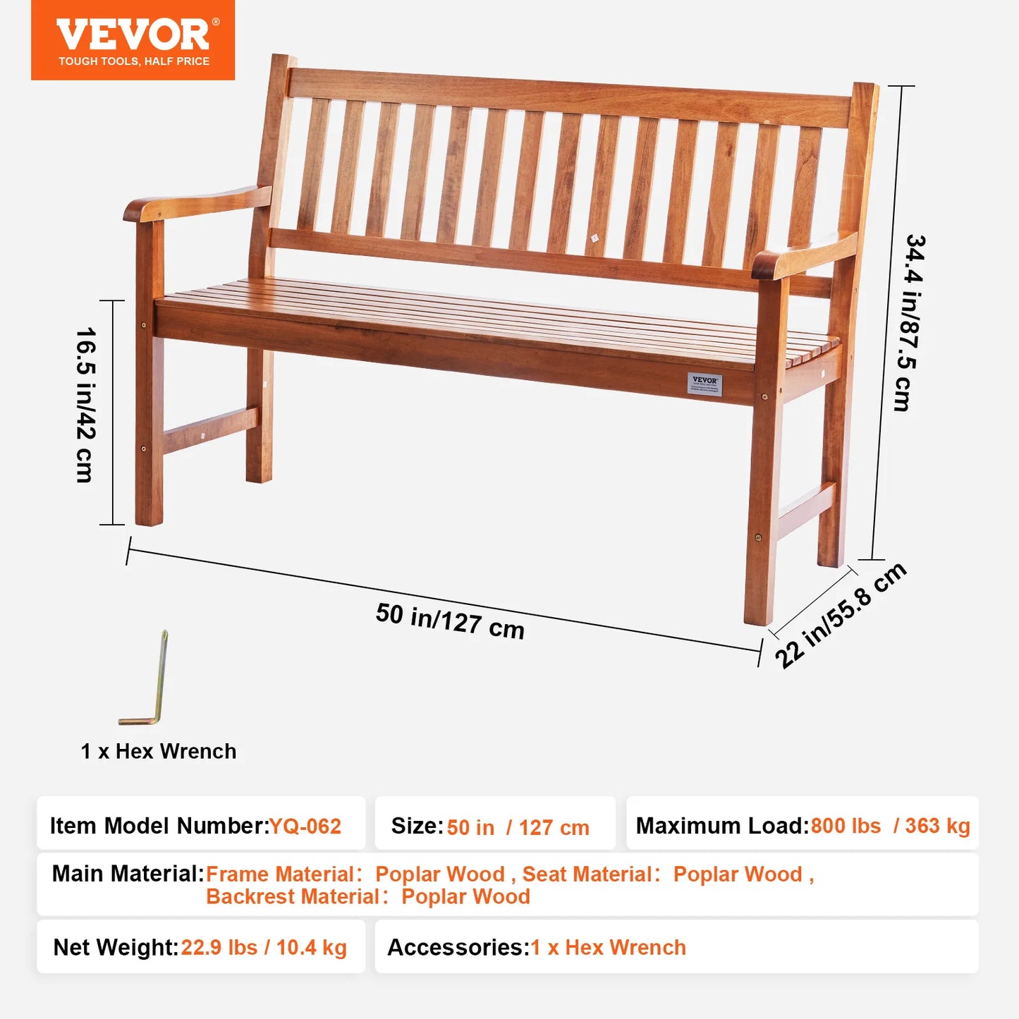 SucceBuy Outdoor Wood And Metal Garden Bench With 480 Lbs Capacity