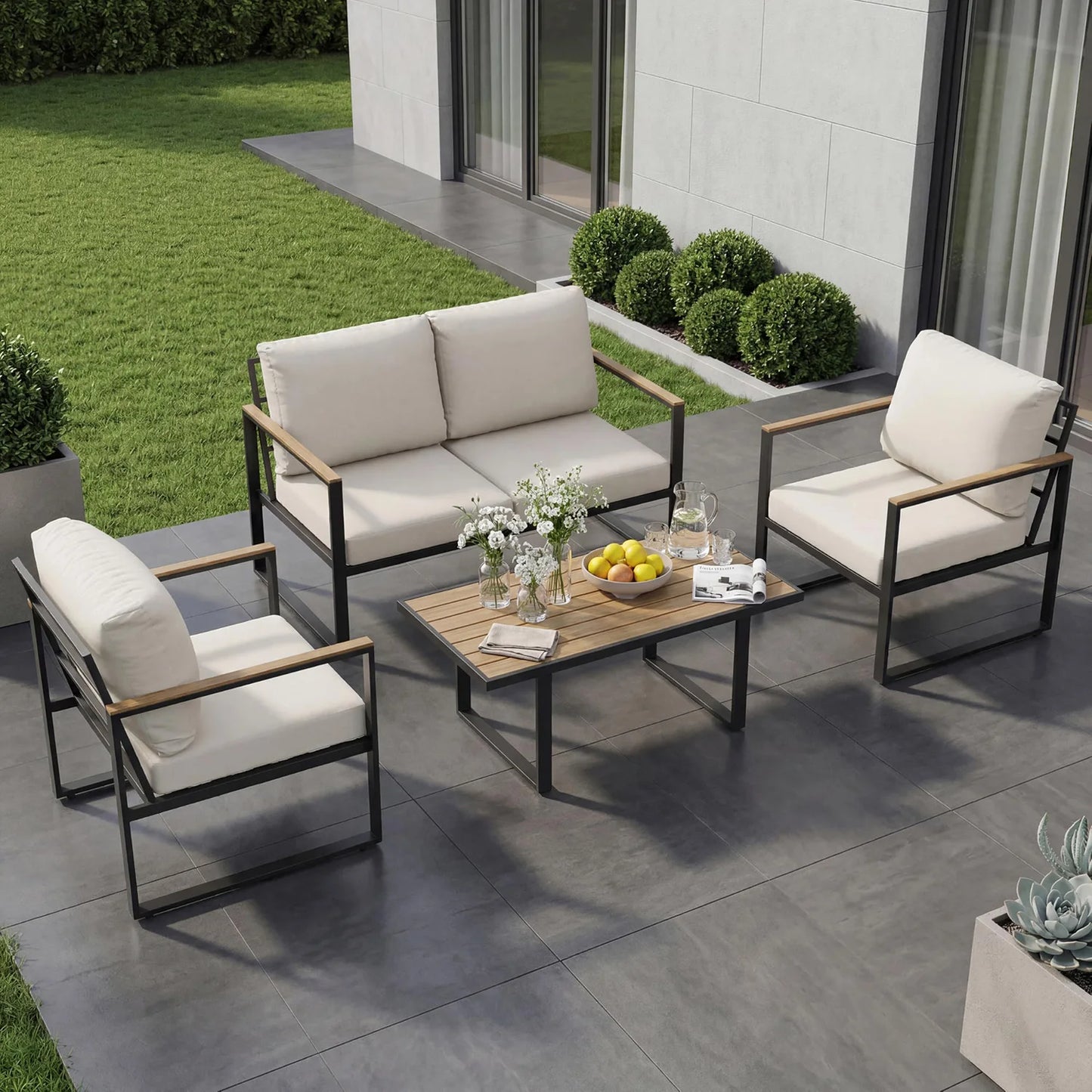 HobbyLane Modern Four Piece Patio Furniture Set With Coffee Table