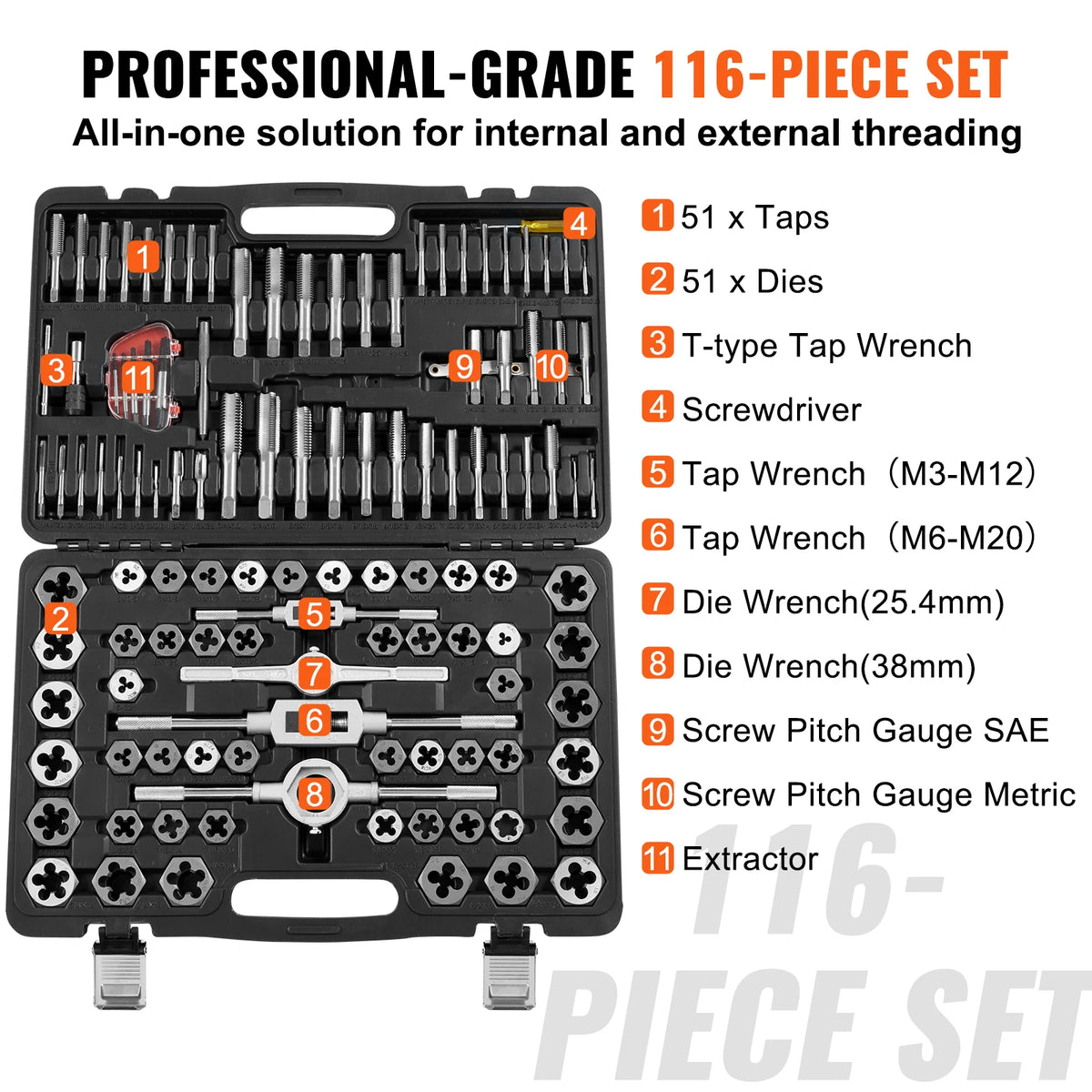 SucceBuy 116 Tap And Die Set Steel With Metric SAE