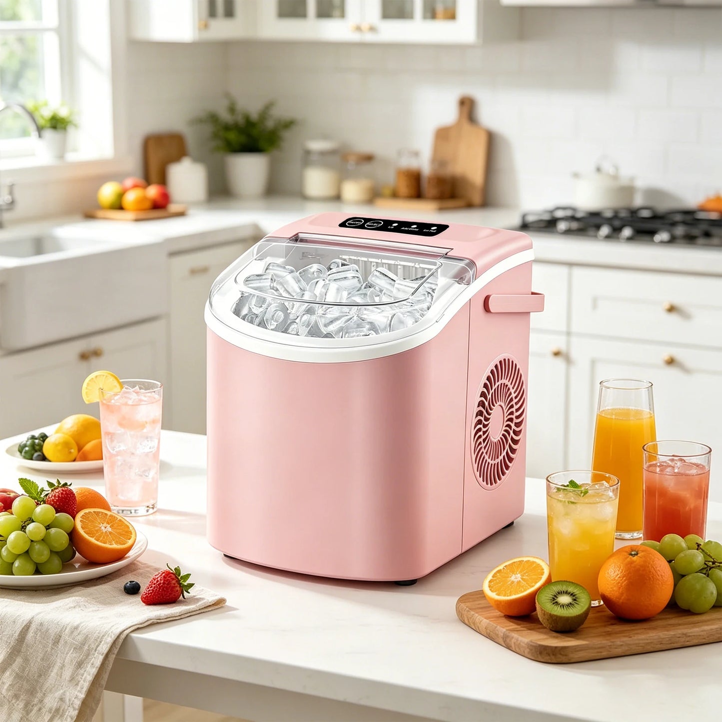 Portable Countertop Ice Maker With Handle Produces 29 Lbs Per 24 Hours