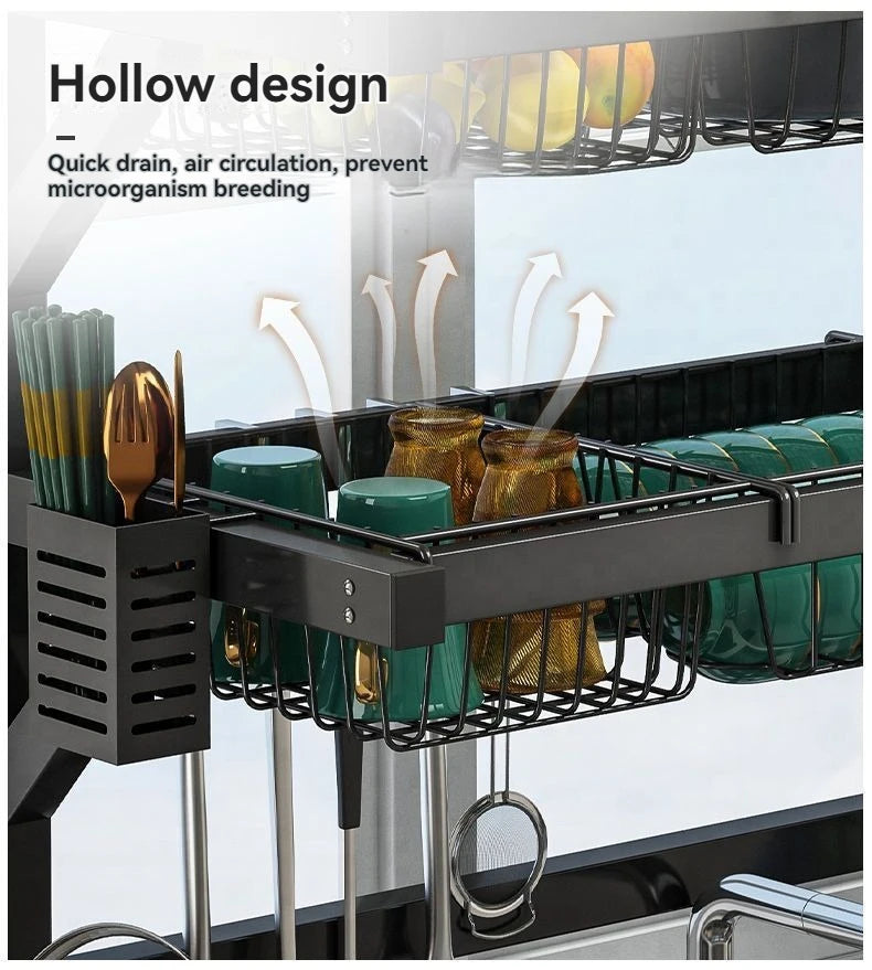 Space Saving Over Sink Dish Drying Rack With Utensil Holder