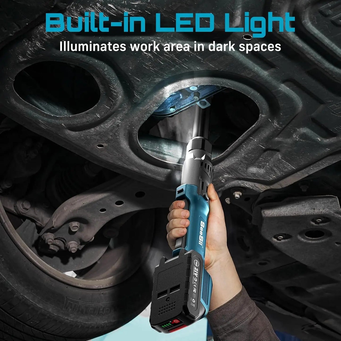 Seesii 21V Cordless Electric Ratchet Wrench 80Nm High Torque