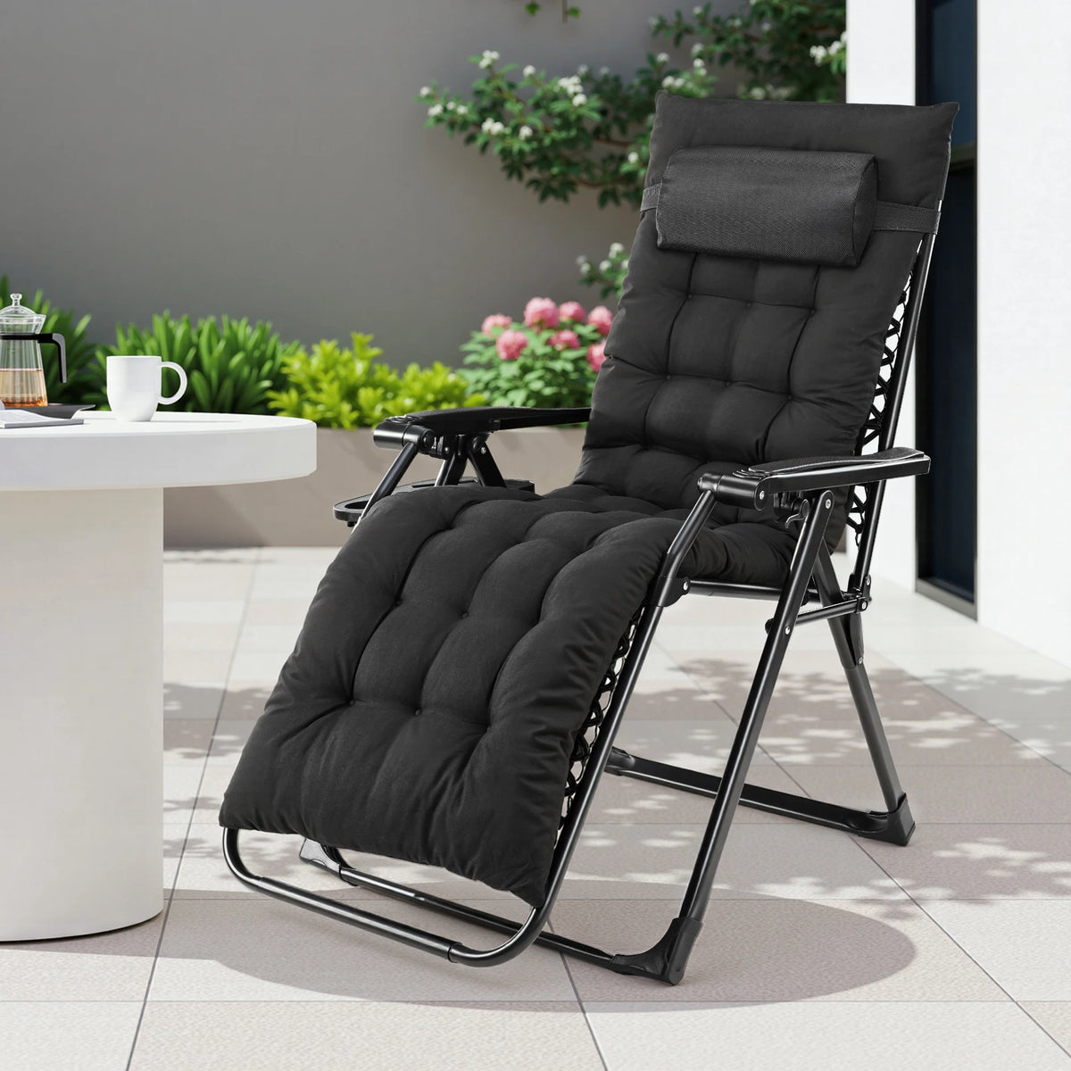 JHK Zero Gravity Folding Recliner Lounge Chair Cup Holder Tray
