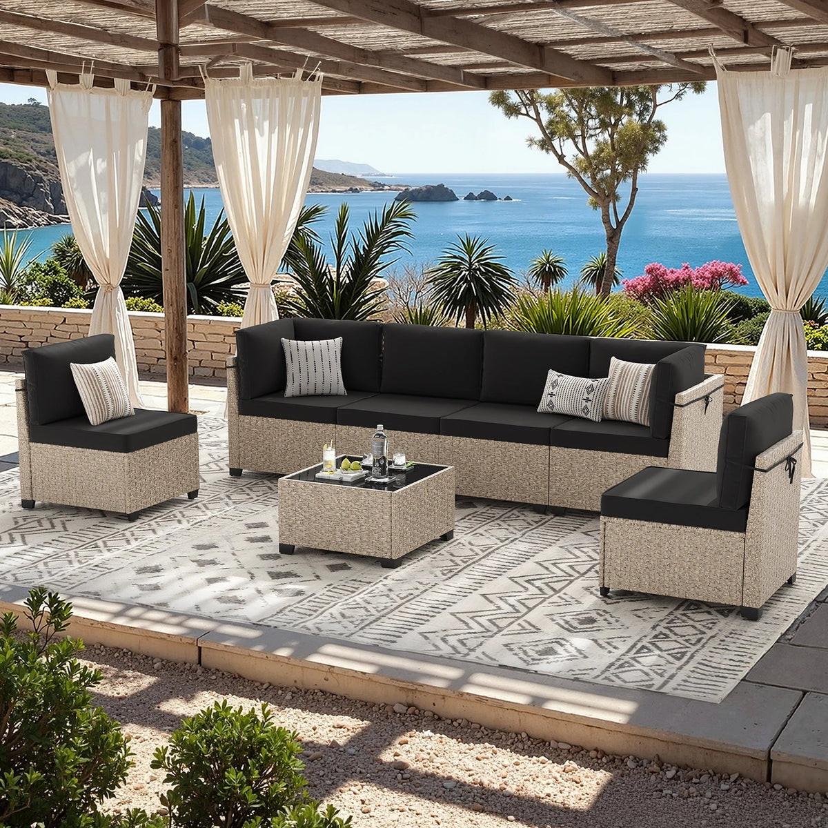Outdoor Rattan Patio Furniture Set With Glass Table All Weather Garden