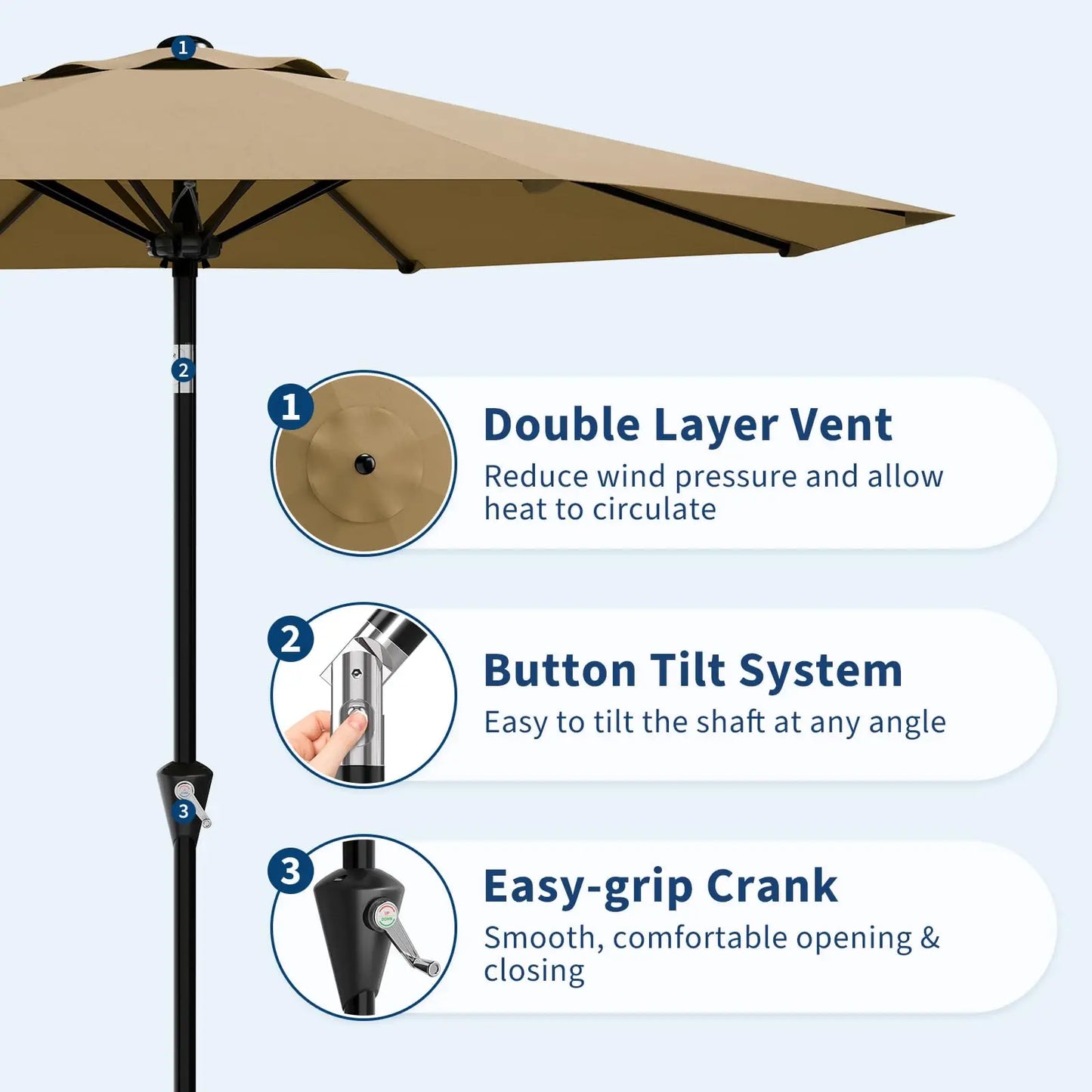 Outdoor Patio Umbrella Crank Lift Push Tilt 8 Ribs