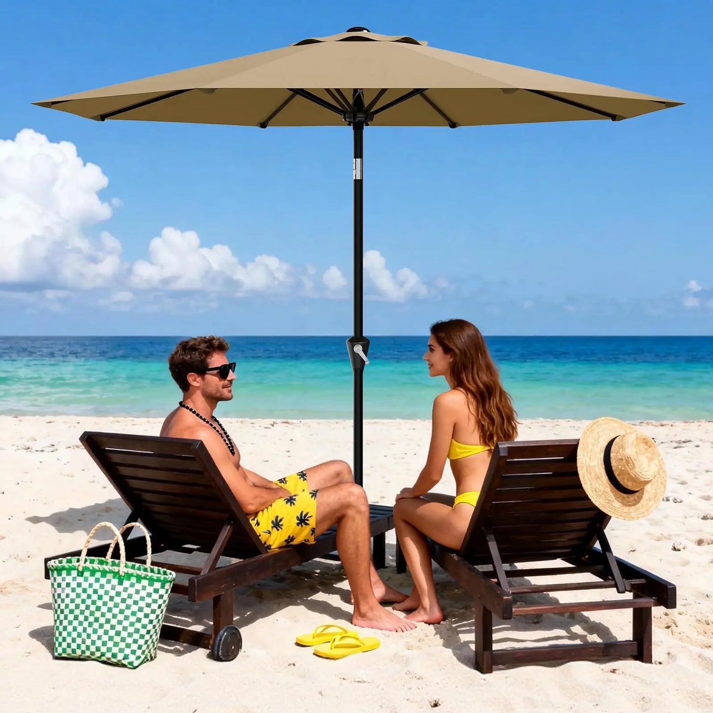 Outdoor Patio Umbrella Crank Lift Push Tilt 8 Ribs