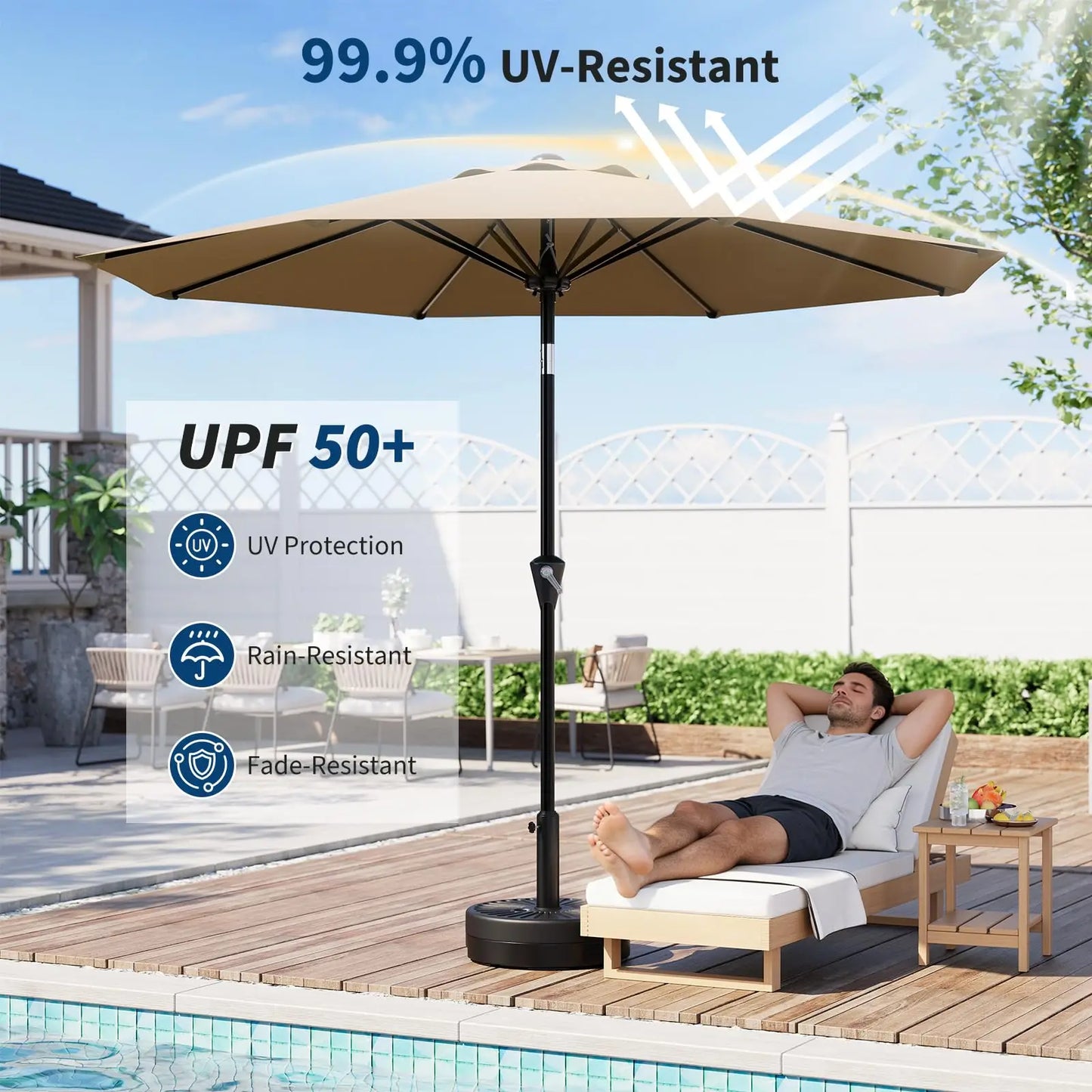 Outdoor Patio Umbrella Crank Lift Push Tilt 8 Ribs