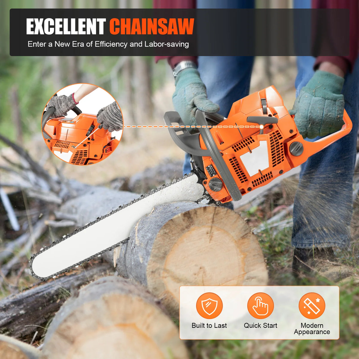 Gasoline Chainsaw With Hand Pull Start For Farm And Garden