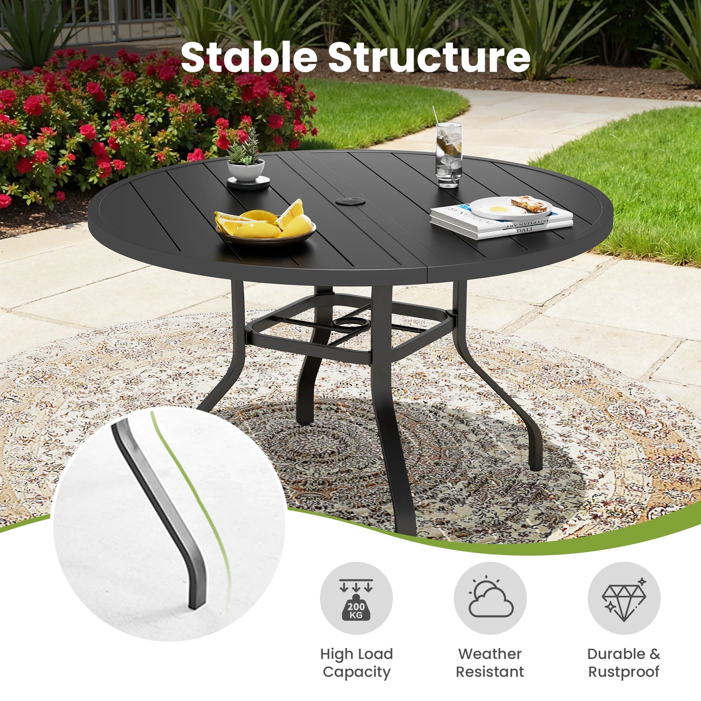 FARINI Outdoor Round Patio Dining Table With Umbrella Hole