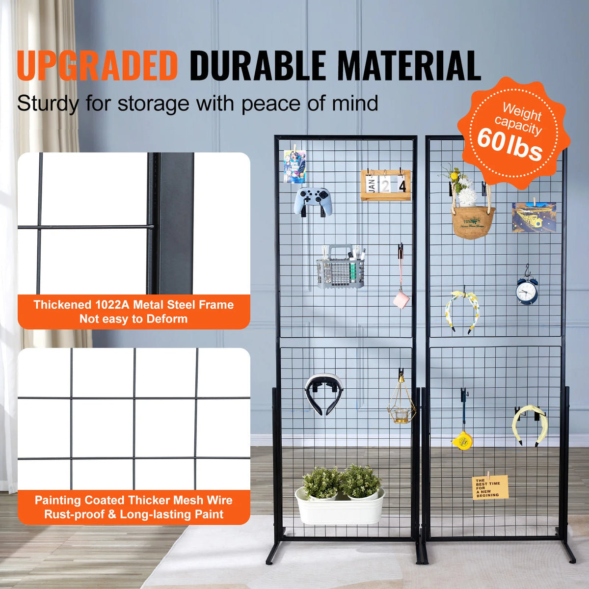 SucceBuy Grid Wall Panels Tower Wire Gridwall Display Racks with Hooks