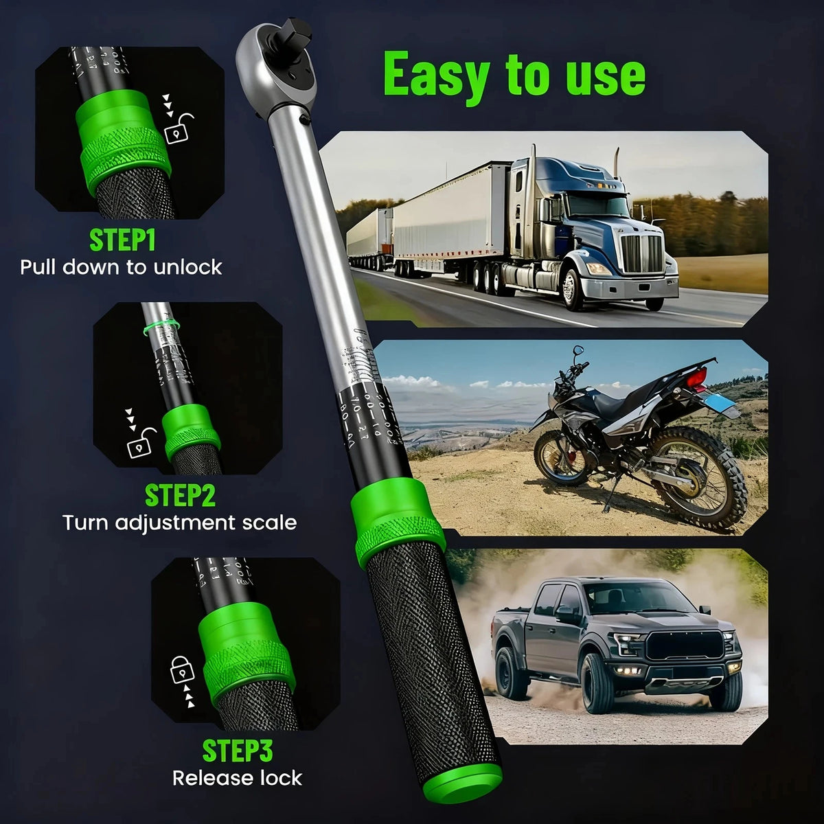 3 Piece Torque Wrench Set Click Type Dual Scale Wrenches