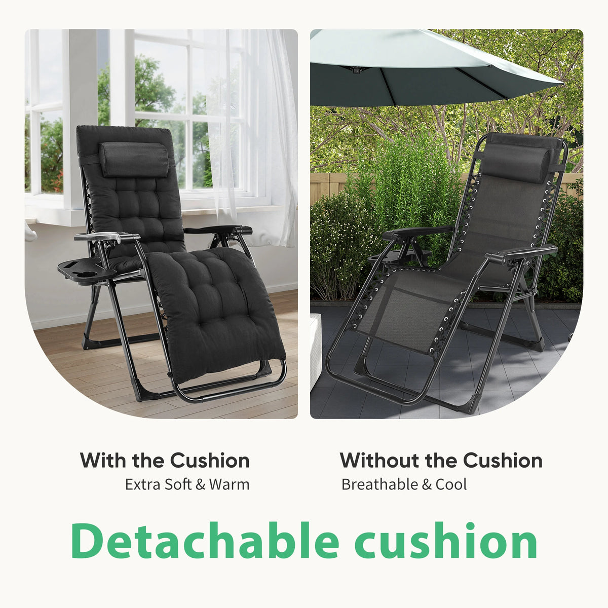 JHK Zero Gravity Folding Recliner Lounge Chair Cup Holder Tray