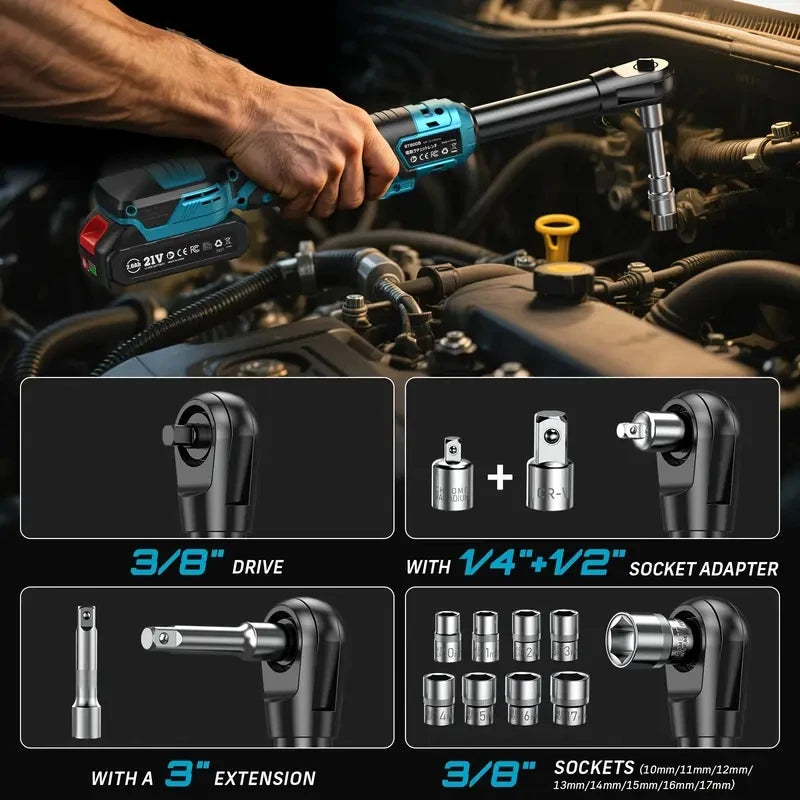 Seesii 21V Cordless Electric Ratchet Wrench 80Nm High Torque