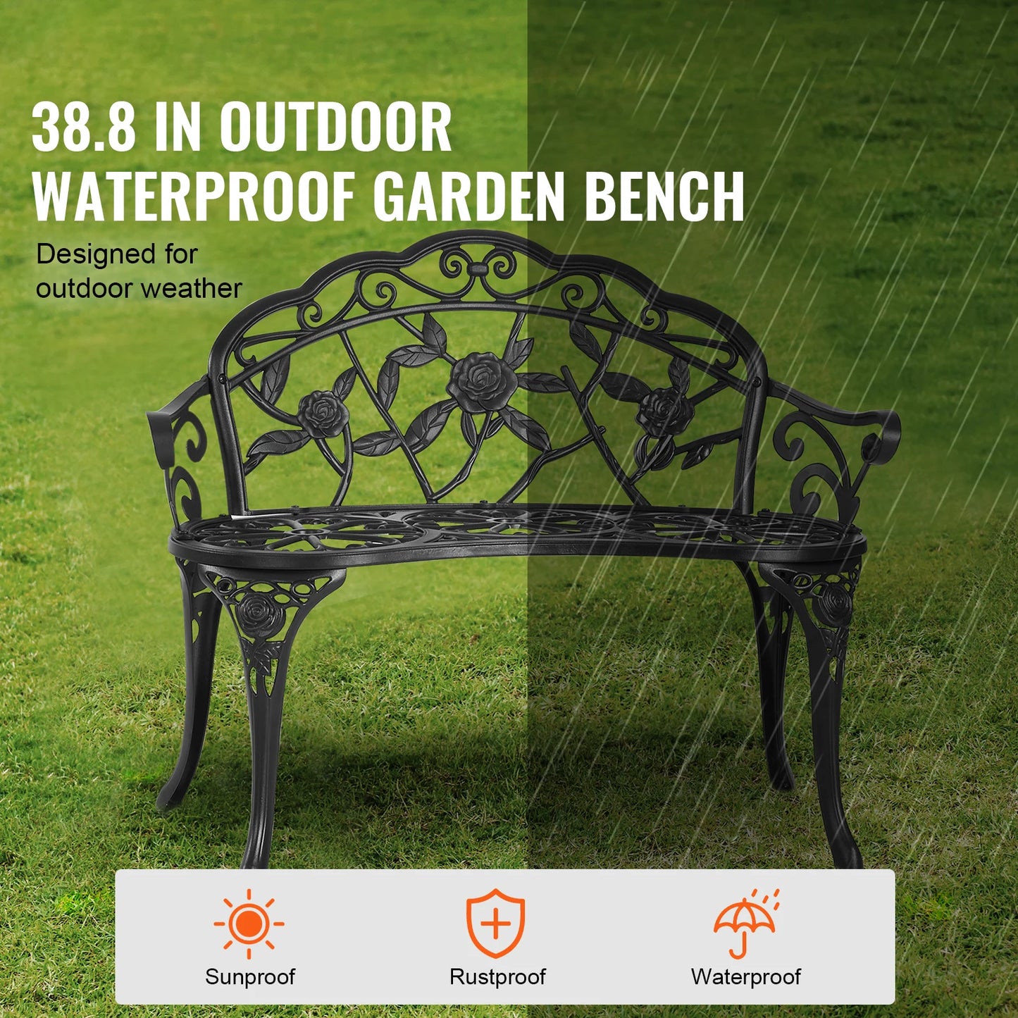 SucceBuy Outdoor Wood And Metal Garden Bench With 480 Lbs Capacity