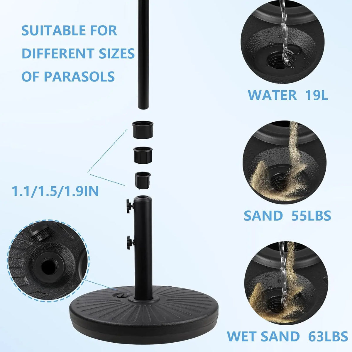 Outdoor Patio Umbrella Weighted Base Anti-Wind Sand And Water Fillable