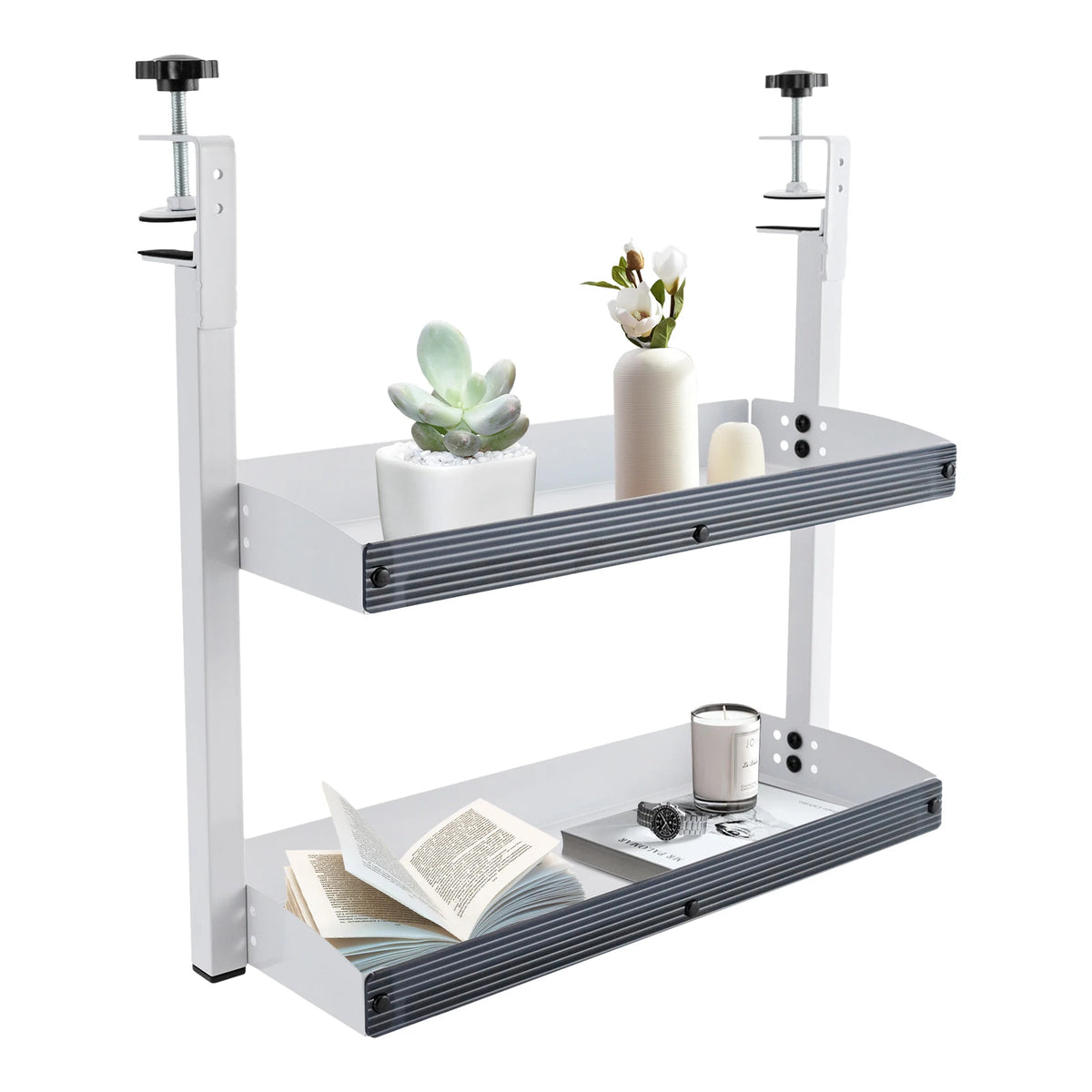 Clamp-On Desk Shelf 2-Tier Metal Corner Organizer For Home Office