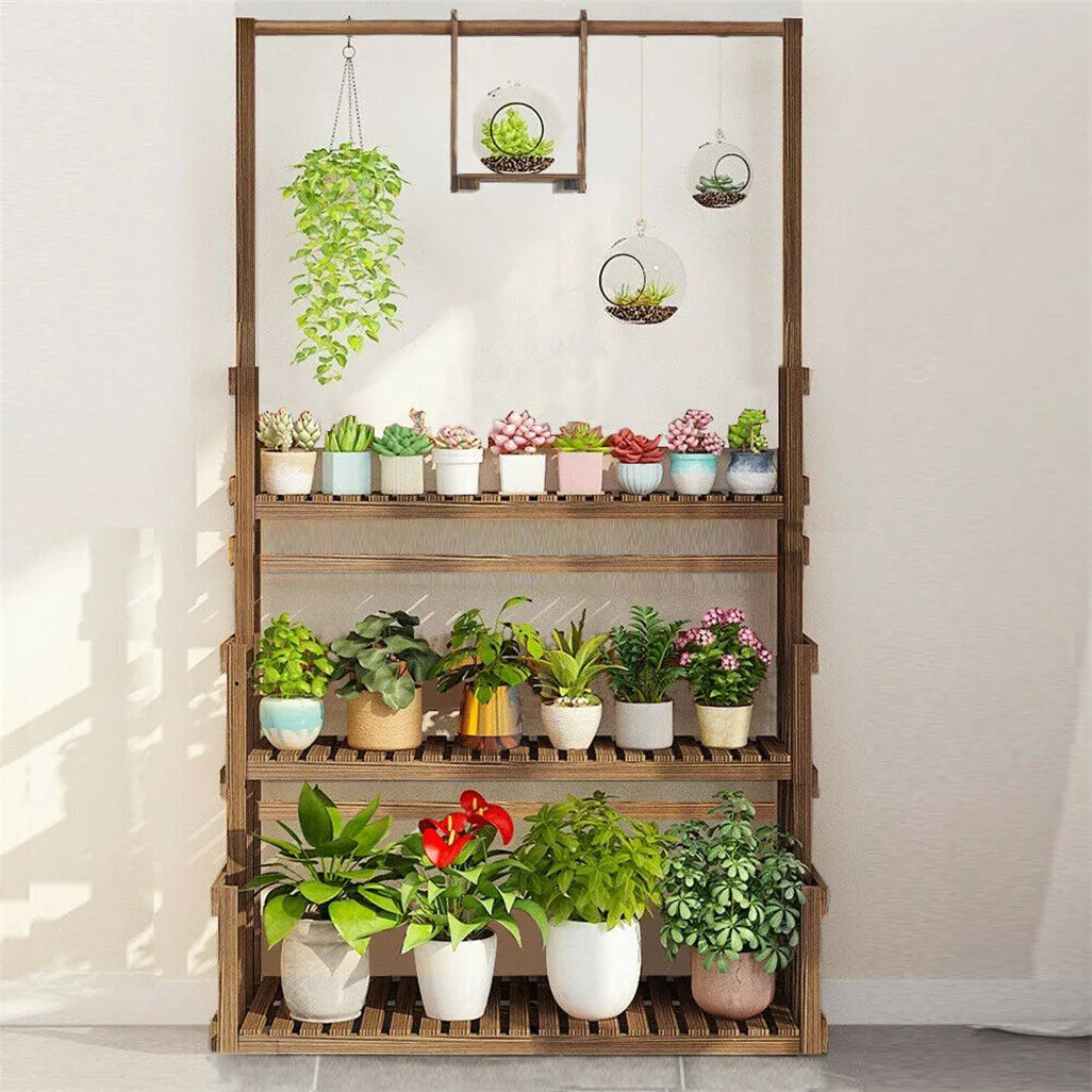 Heavy Duty Hanging Plant Stand Three Tier Wood Flower Rack