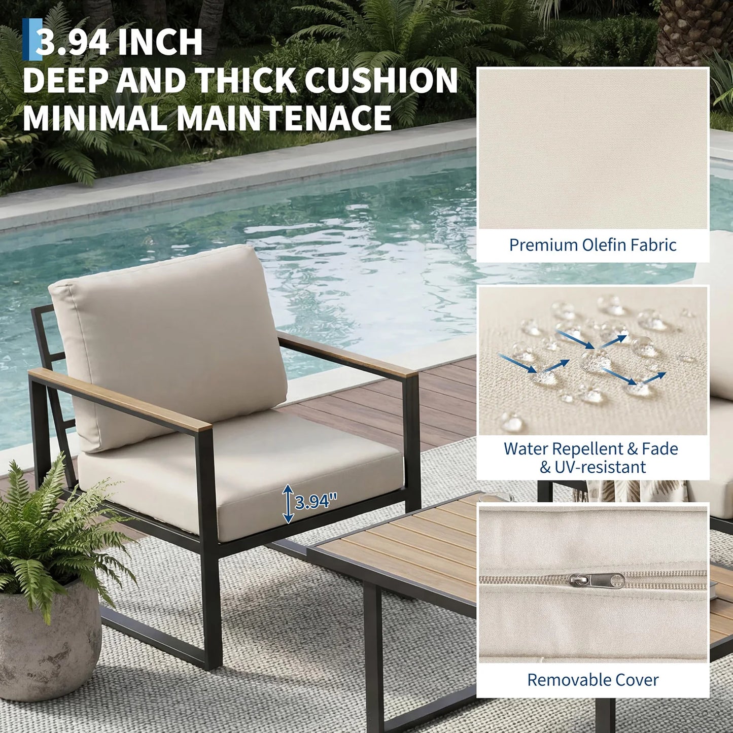 HobbyLane Modern Four Piece Patio Furniture Set With Coffee Table