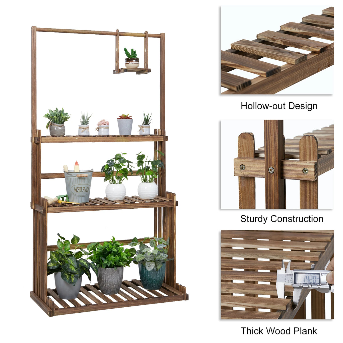 Heavy Duty Hanging Plant Stand Three Tier Wood Flower Rack