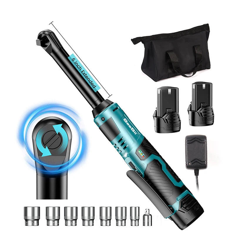 Seesii Cordless 12V Ratchet Wrench 55Nm With Two Batteries