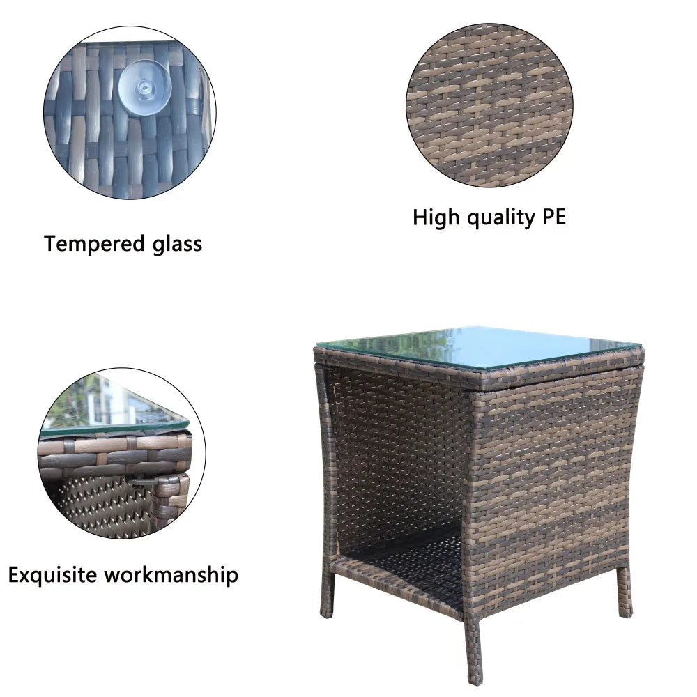 LISM Outdoor Patio Coffee Table Glass Top Rattan Furniture
