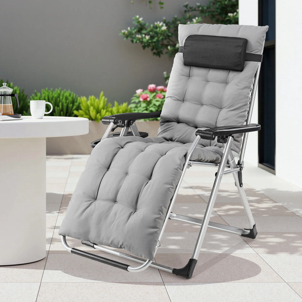 JHK Zero Gravity Folding Recliner Lounge Chair Cup Holder Tray