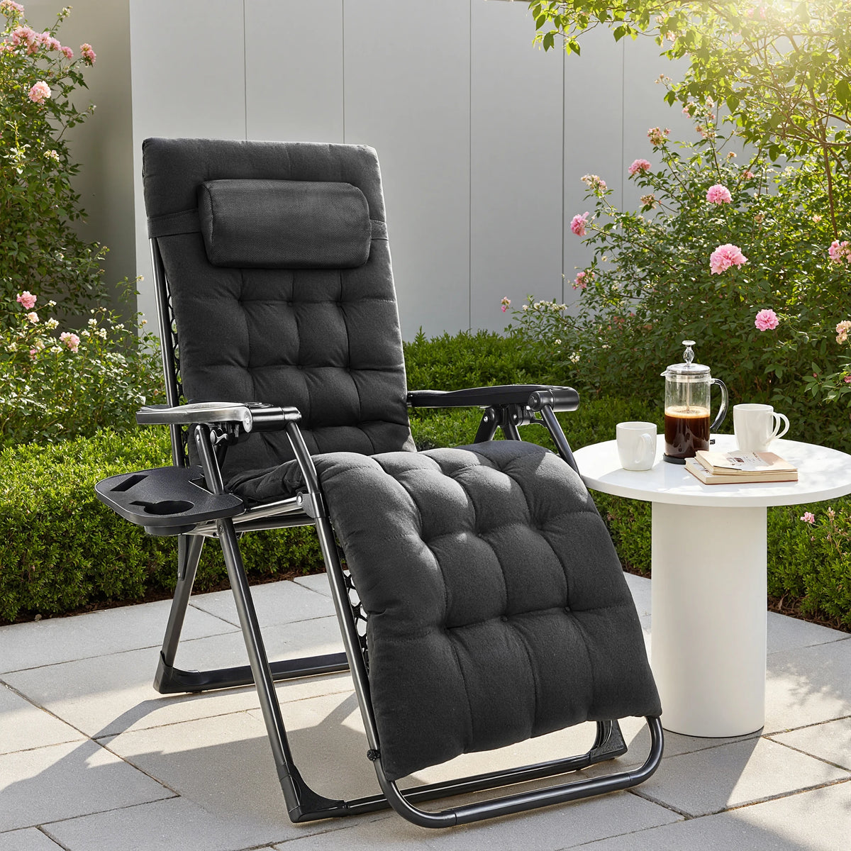 JHK Zero Gravity Folding Recliner Lounge Chair Cup Holder Tray