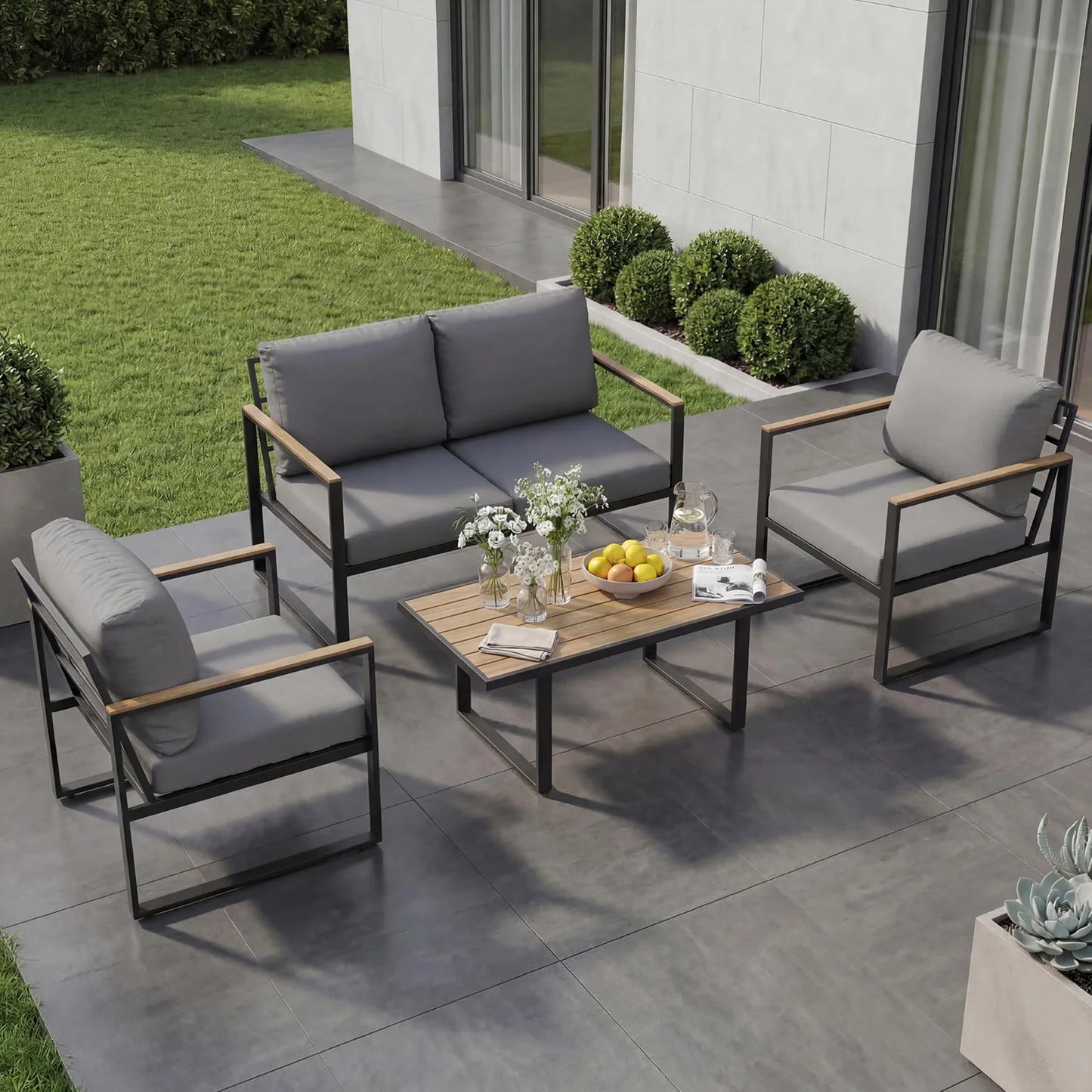 HobbyLane Modern Four Piece Patio Furniture Set With Coffee Table
