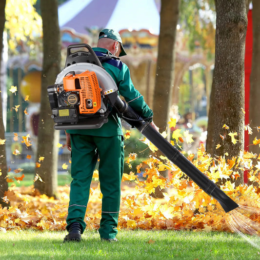 Bymaocar 2 Stroke Gas Leaf Blower Backpack With Adjustable Speed 6800 RPM Yard