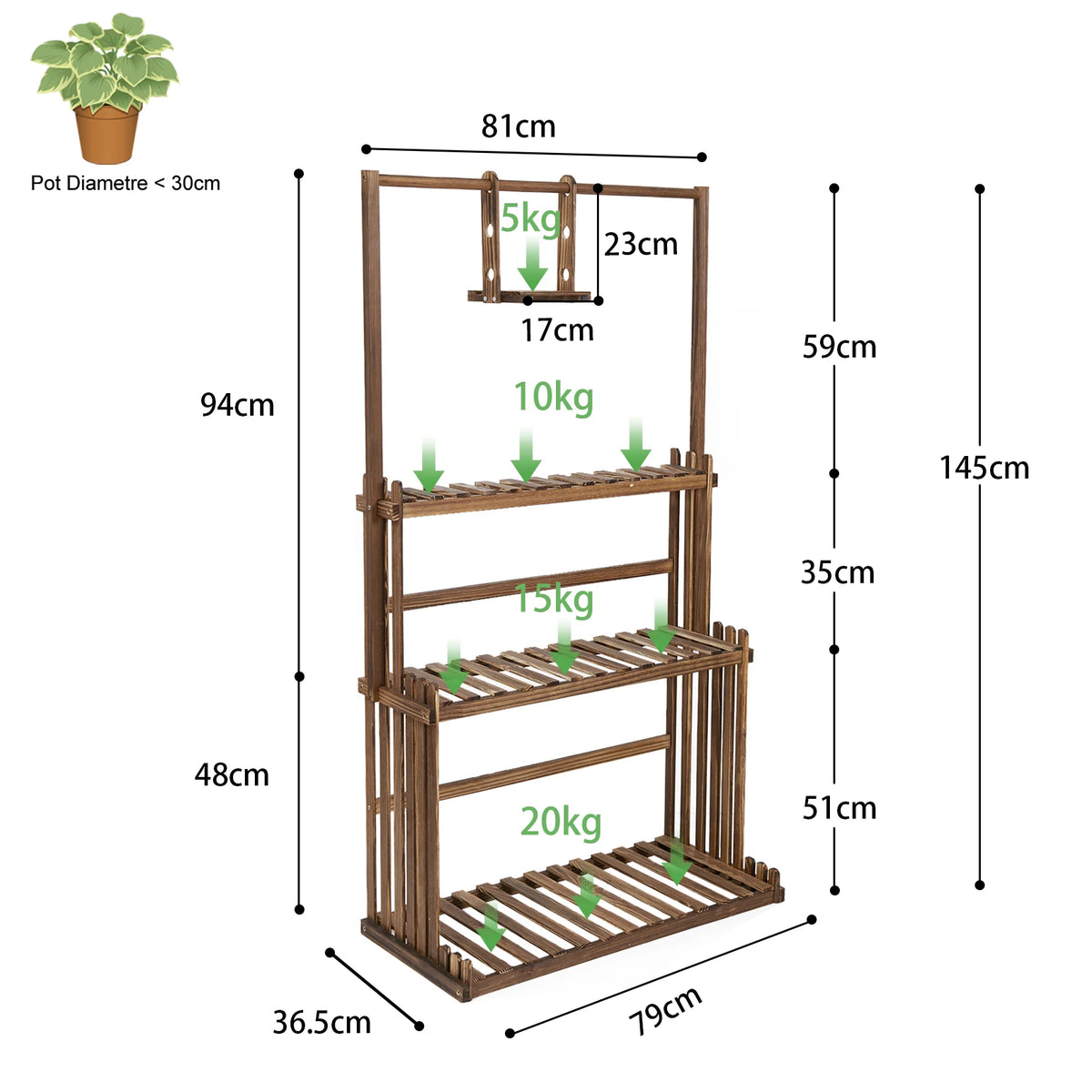 Heavy Duty Hanging Plant Stand Three Tier Wood Flower Rack