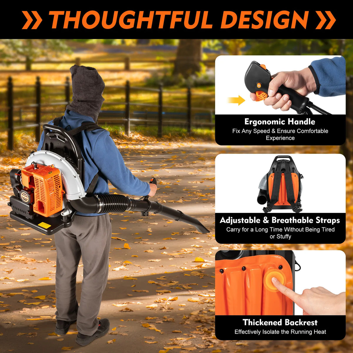 Bymaocar 2 Stroke Gas Leaf Blower Backpack With Adjustable Speed 6800 RPM Yard