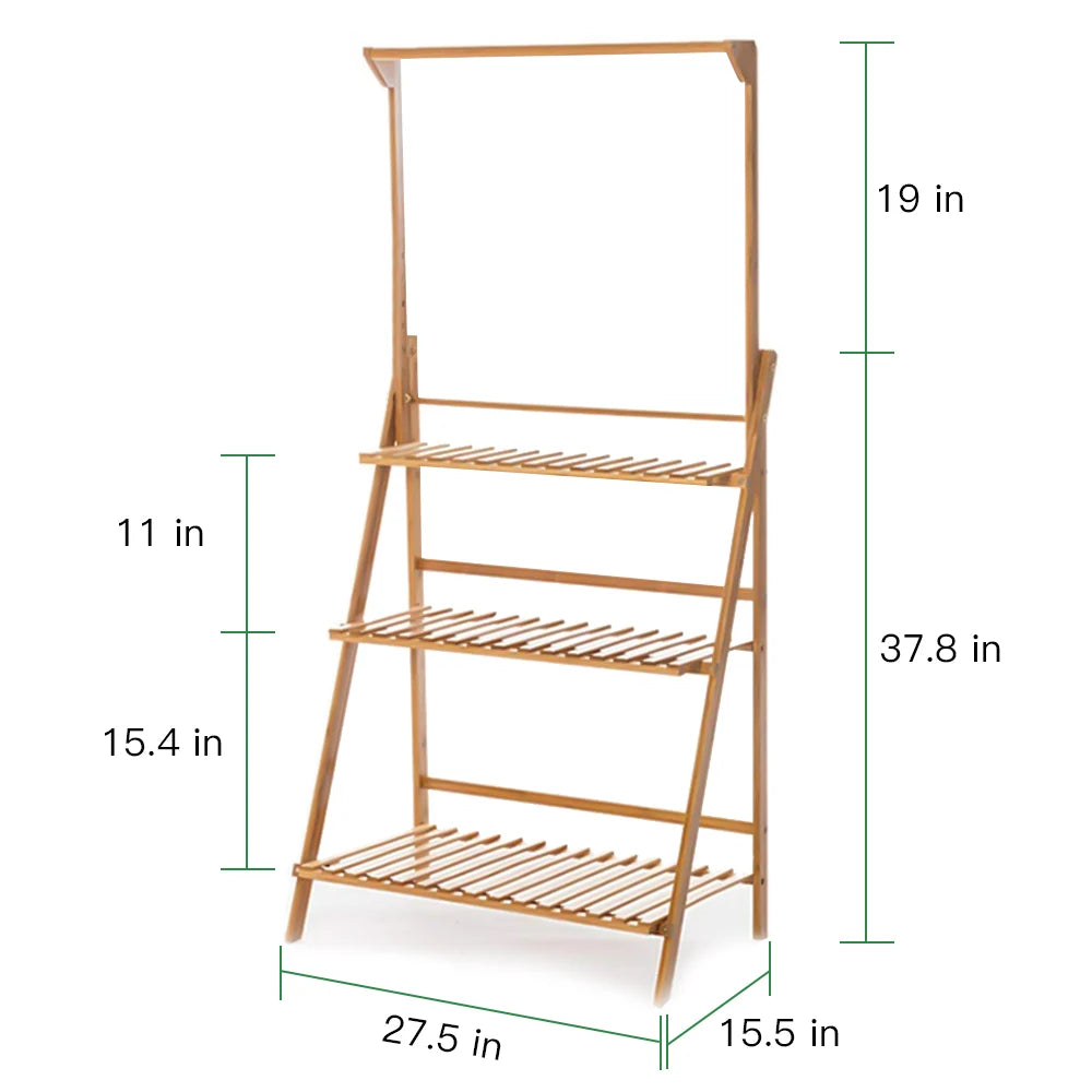 Folding Bamboo Plant Stand 3 Tier Shelf For Indoor Outdoor Garden