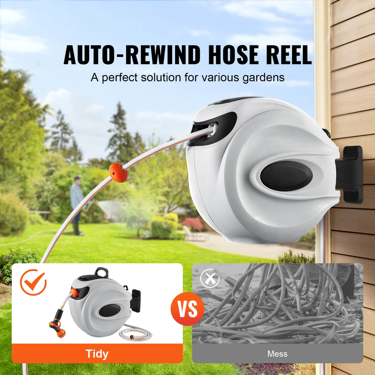 SucceBuy Retractable Hose Reel 180 Degree Swivel Wall Mount 9 Pattern Nozzle