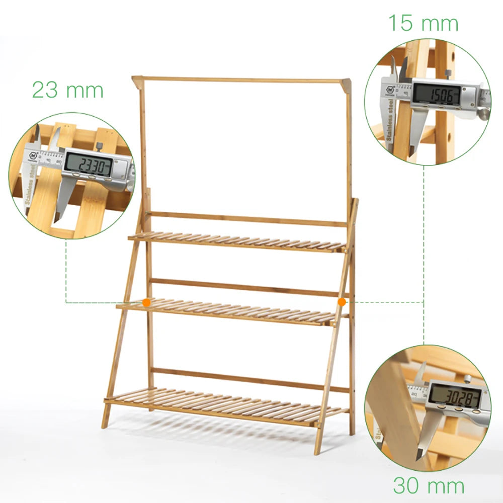 Folding Bamboo Plant Stand 3 Tier Shelf For Indoor Outdoor Garden