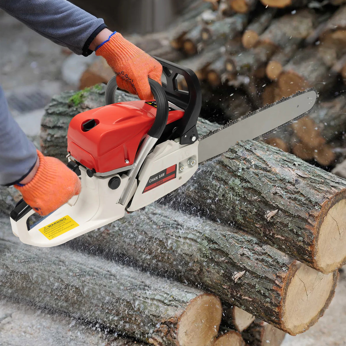 Gasoline Chainsaw 52cc Engine 7500 RPM Heavy Duty Cutting