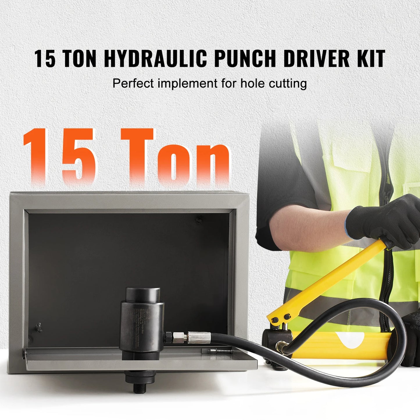 SucceBuy 15 Ton Hydraulic Knockout Punch Driver Kit With 10 Dies Carbon Steel