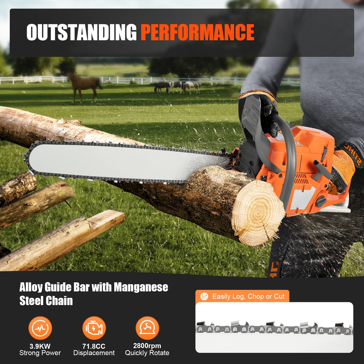 Gasoline Chainsaw With Hand Pull Start For Farm And Garden