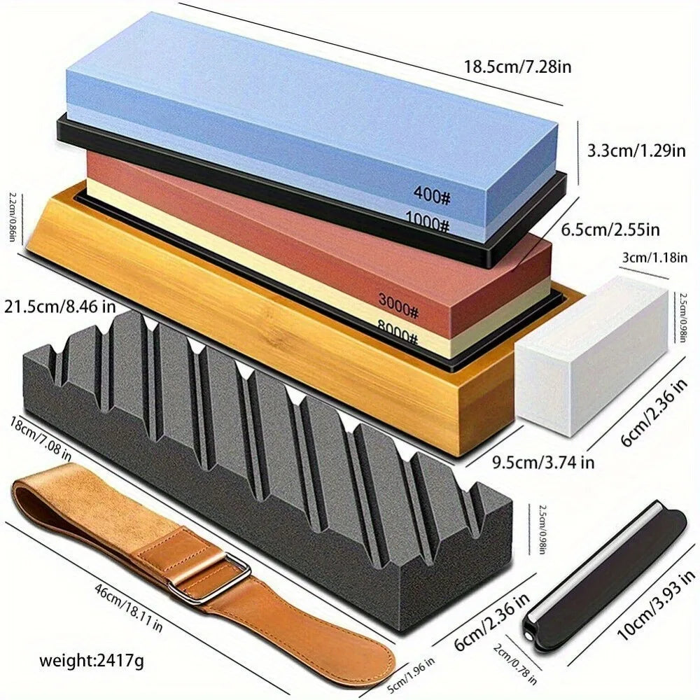 Knife Sharpening Whetstones Set With Bamboo Base 400/1000/3000/8000 Grit