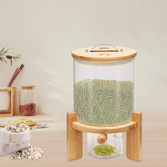 Airtight Glass Dry Food Storage Container With Round Bamboo Lid