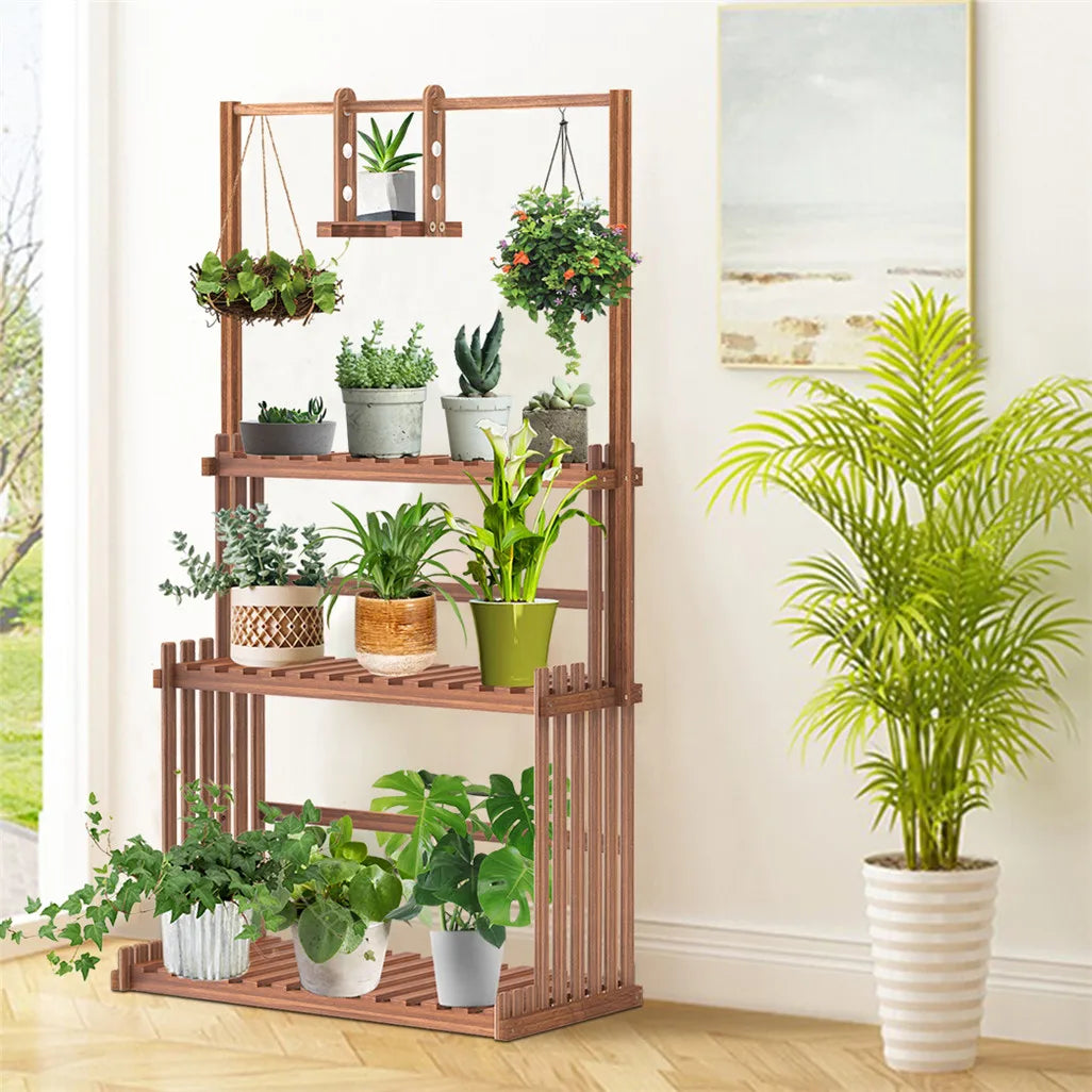Heavy Duty Hanging Plant Stand Three Tier Wood Flower Rack
