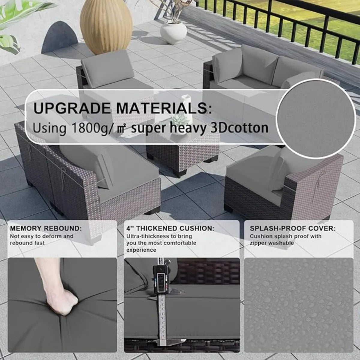 XIUWO 7 Piece Outdoor Patio Furniture Set Rattan Sectional Sofa Coffee Table