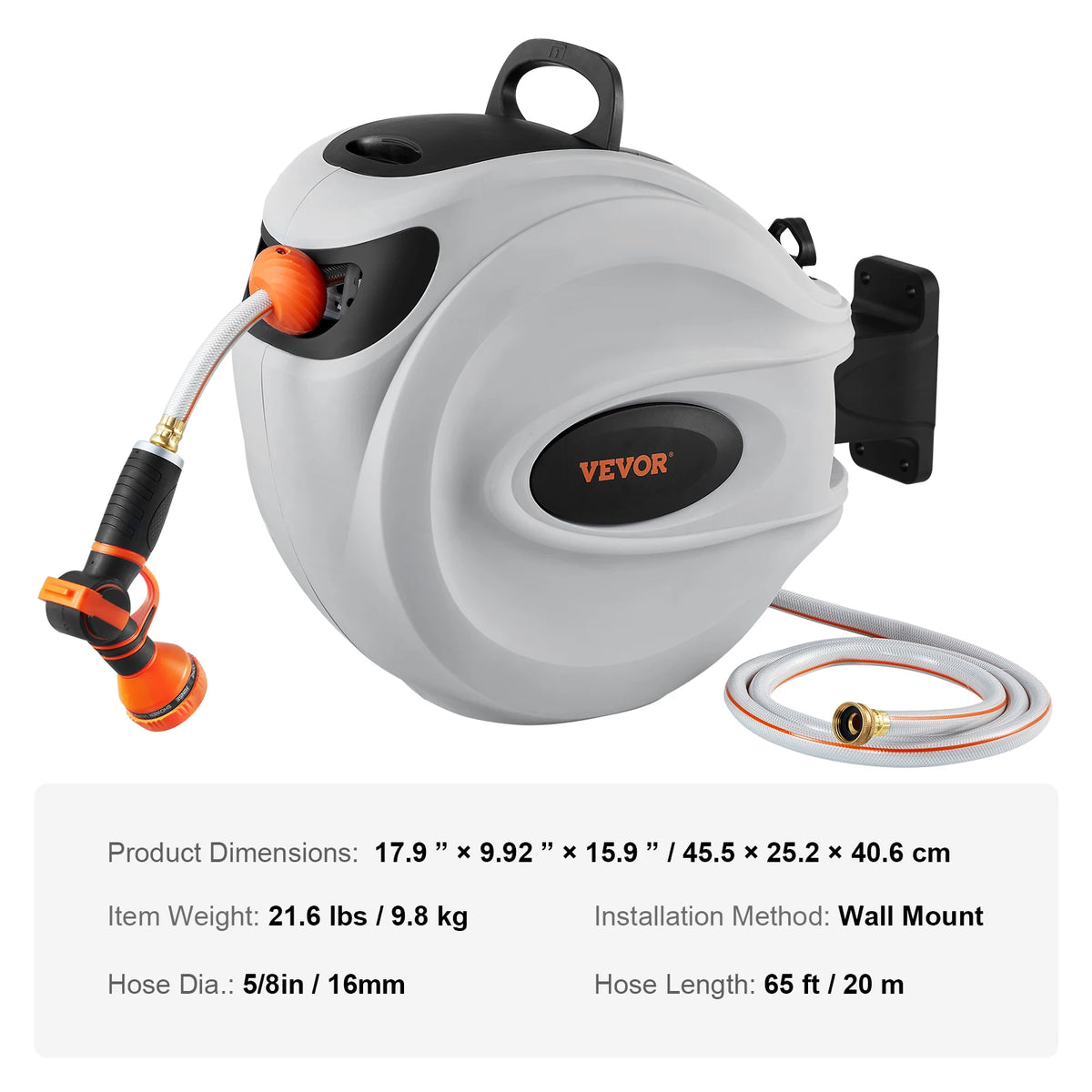 SucceBuy Retractable Hose Reel 180 Degree Swivel Wall Mount 9 Pattern Nozzle