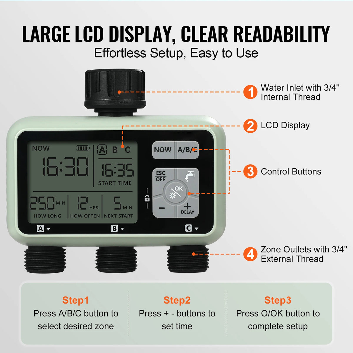 SucceBuy Water Timer 3 Outlet Hose Controller With LCD Display