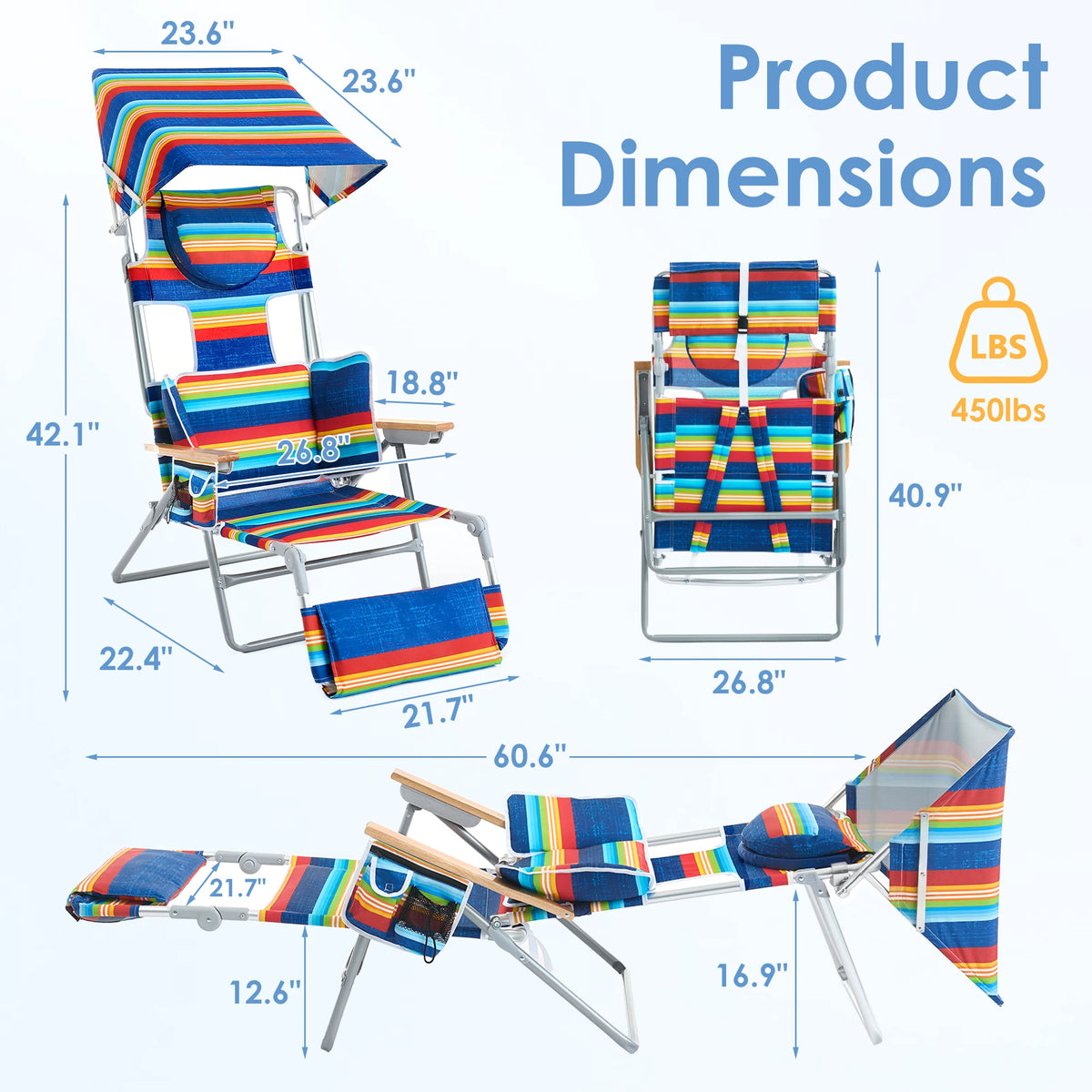 TCGBKAF Backpack Beach Chair With 5 Position Footrest And Canopy