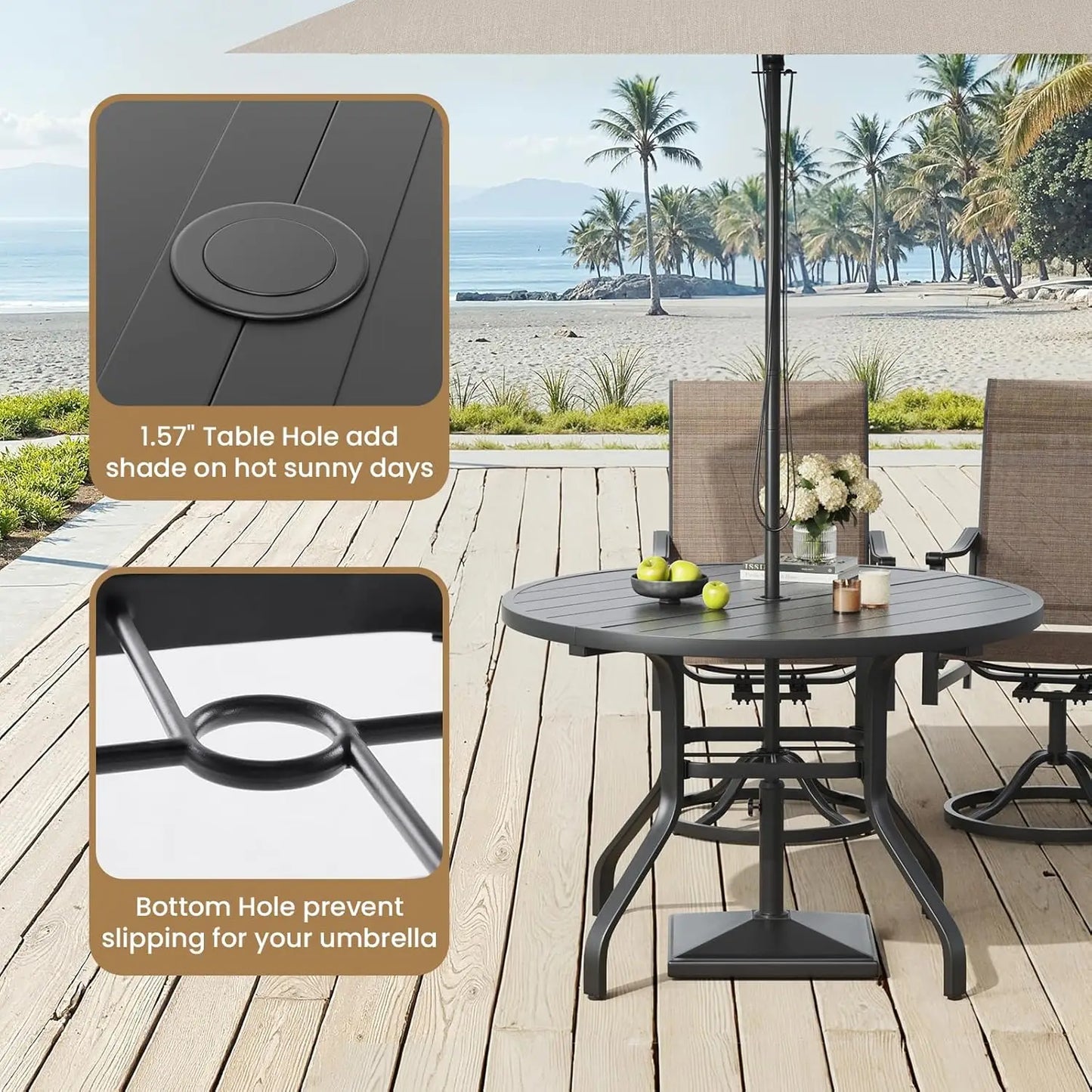 FARINI Outdoor Round Patio Dining Table With Umbrella Hole