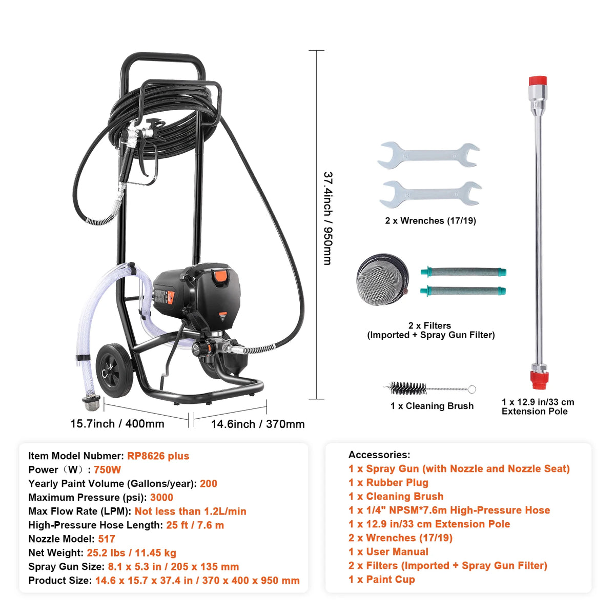 SucceBuy Airless Paint Sprayer 750W 950W 3000 PSI High Efficiency