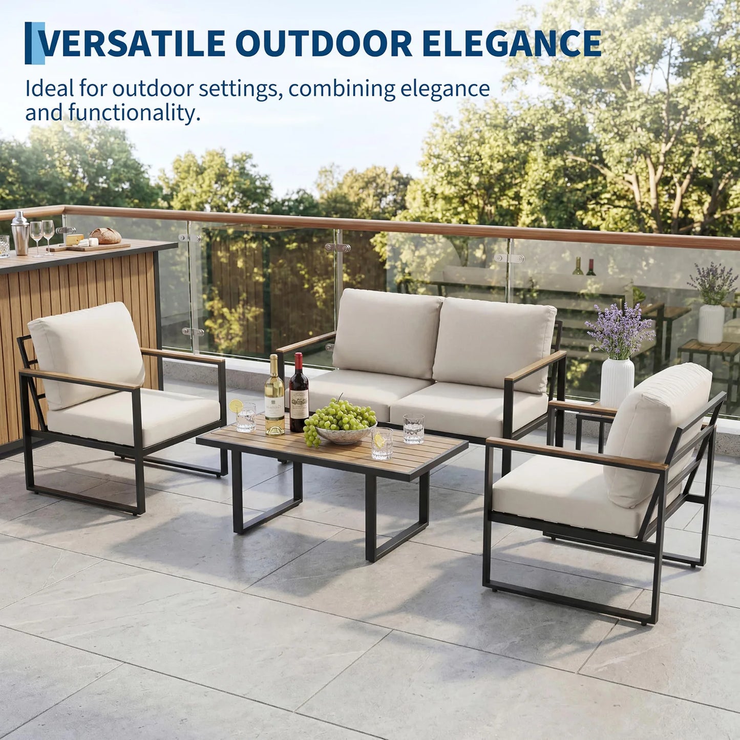 HobbyLane Modern Four Piece Patio Furniture Set With Coffee Table