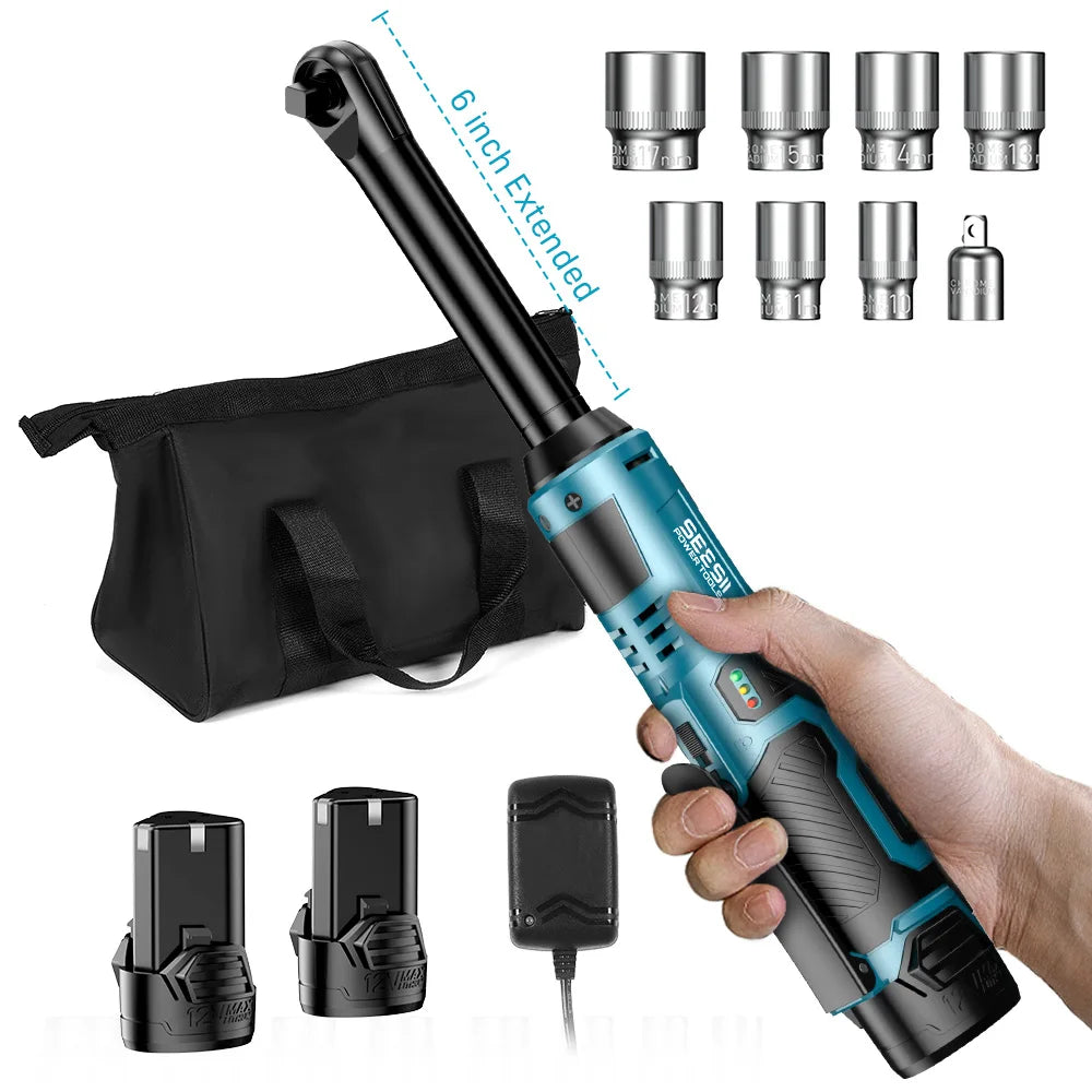 Seesii Cordless 12V Ratchet Wrench 55Nm With Two Batteries