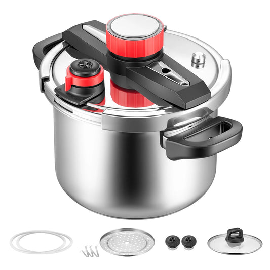 SucceBuy Stainless Steel Pressure Cooker With Steaming Rack Glass Lid