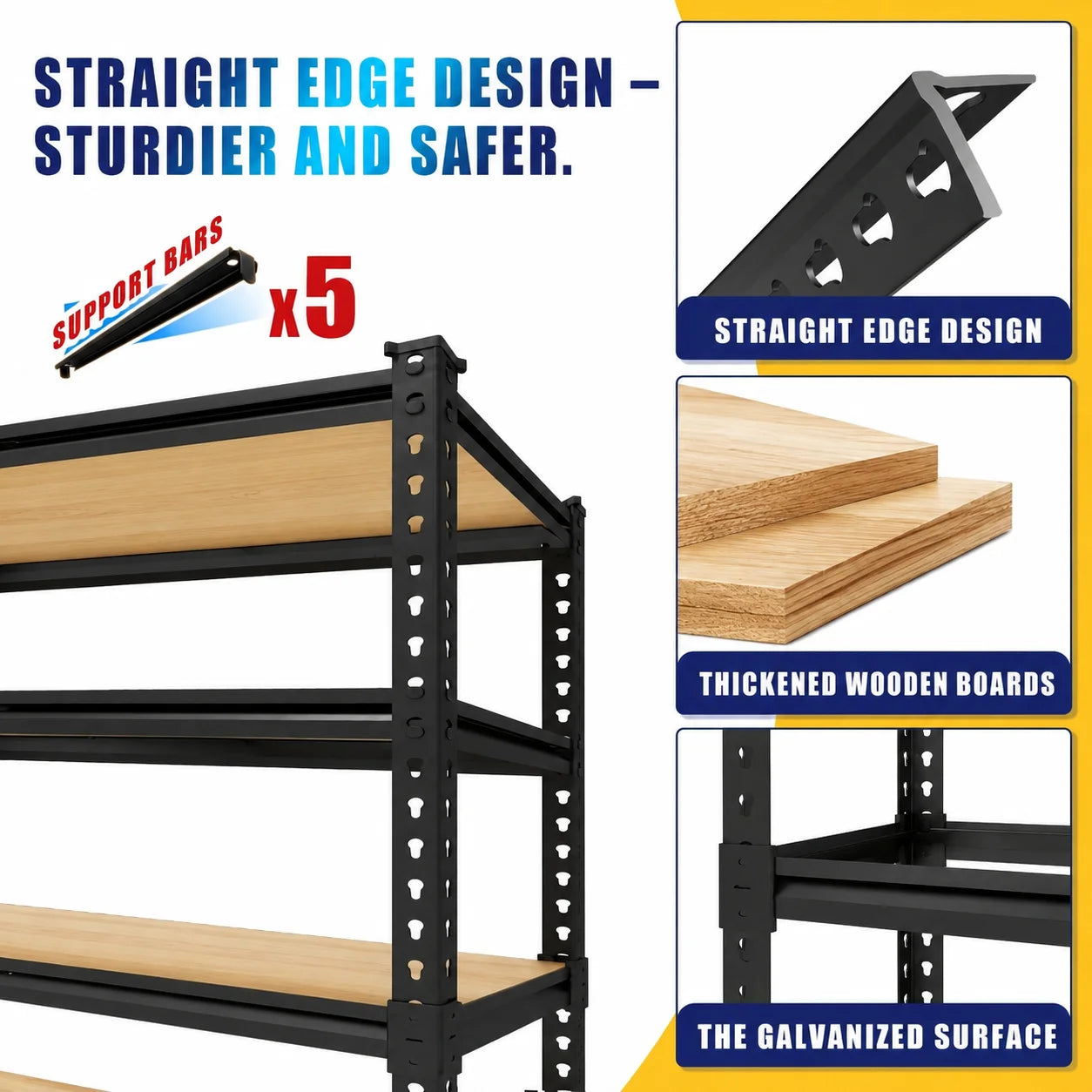 Heavy Duty Five Tier Metal Storage Rack 2000 Lbs Capacity